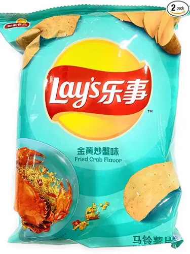 A teal bag of Lay’s Fried Crab Chips